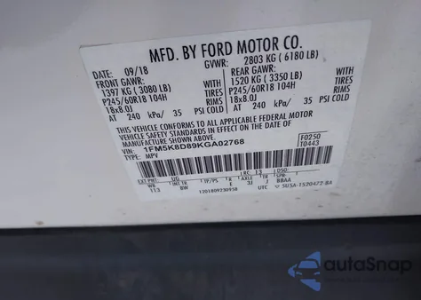 2019 Ford Explorer Xlt из США, поврежденный, VIN 1FM5K8D89KGA02768